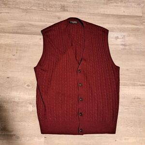 Kallspin Mens Red Cable Knit Sweater Vest XL Cashmere Wool Academia Preppy